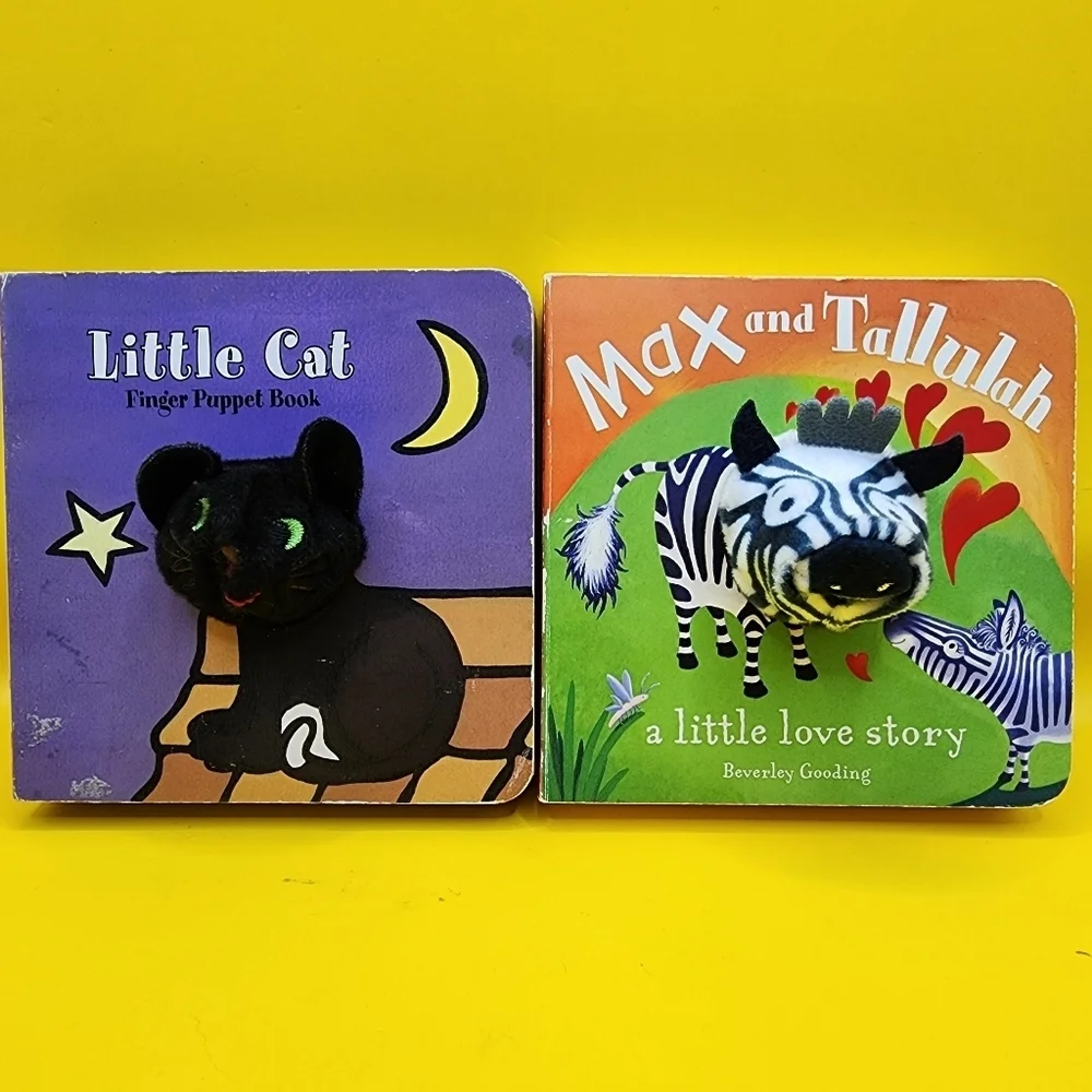 2 Finger Puppet Board Books Cat Zebra Baby Toddler First Book 4x4